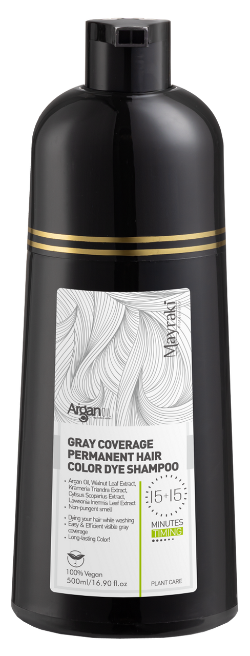 Gray Coverage Permanent Hair Color Dye Shampoo 100% Vegan 500ml/16.90 fl.oz